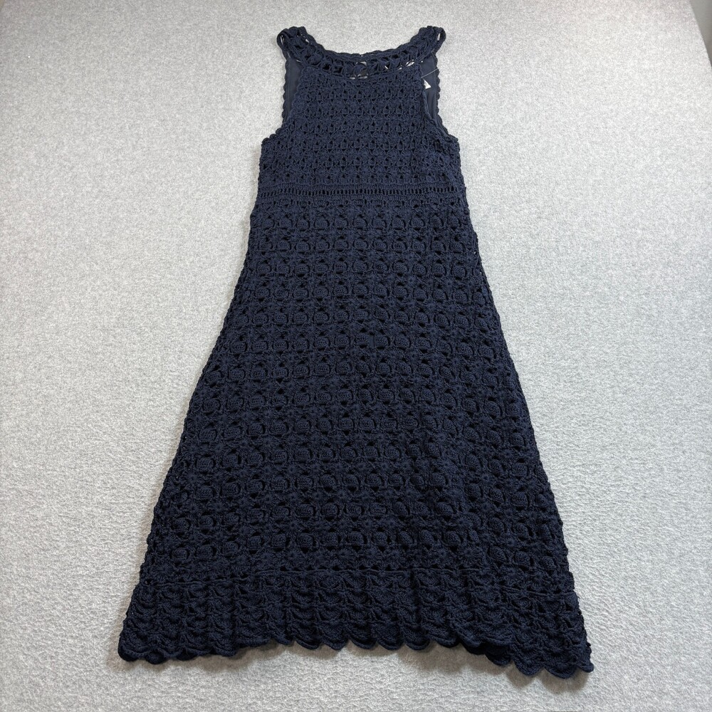 Diane Von Fürstenberg Dress Woman Medium Blue Crochet Coastal Beach Long Maxi